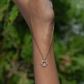 Detailed View Of Round Diamond Open Circle Pendant In Yellow Gold