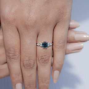 Blue Topaz Round Gemstone Accent Stone Ring