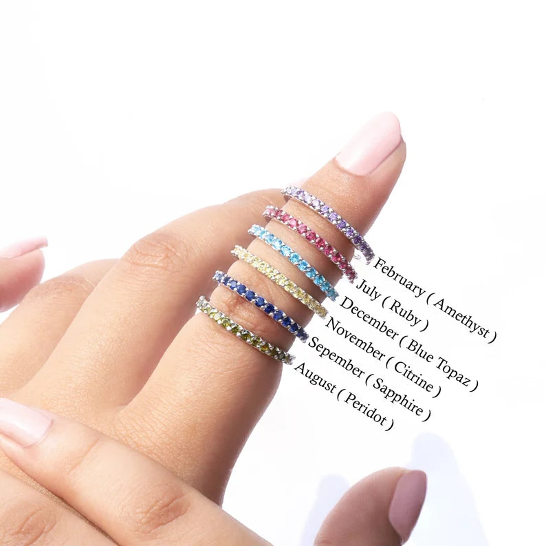 View of Round Cut Gemstone Multicolor Eternity Band In Women's