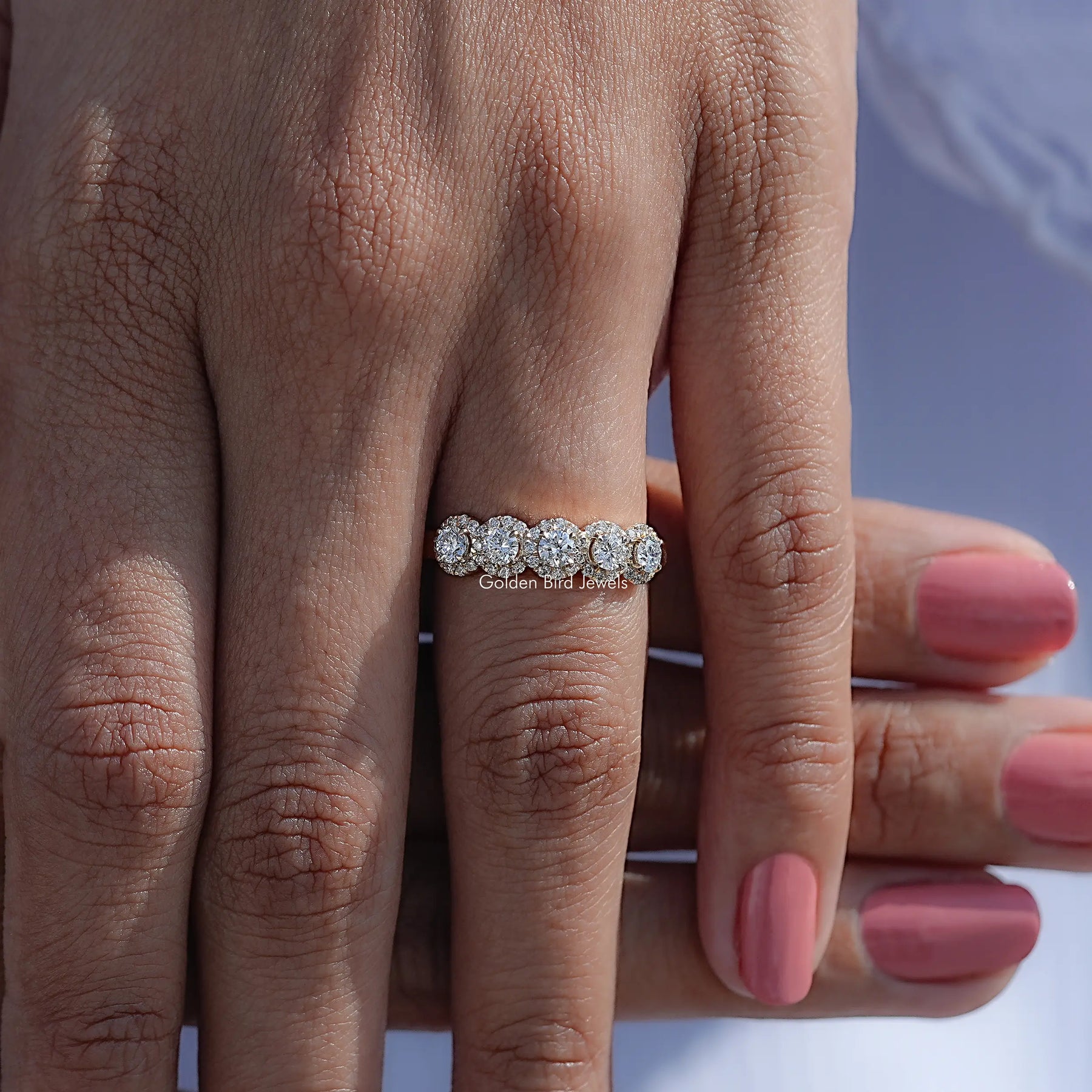 Round Cut Lab Diamond Five Stone Halo Band