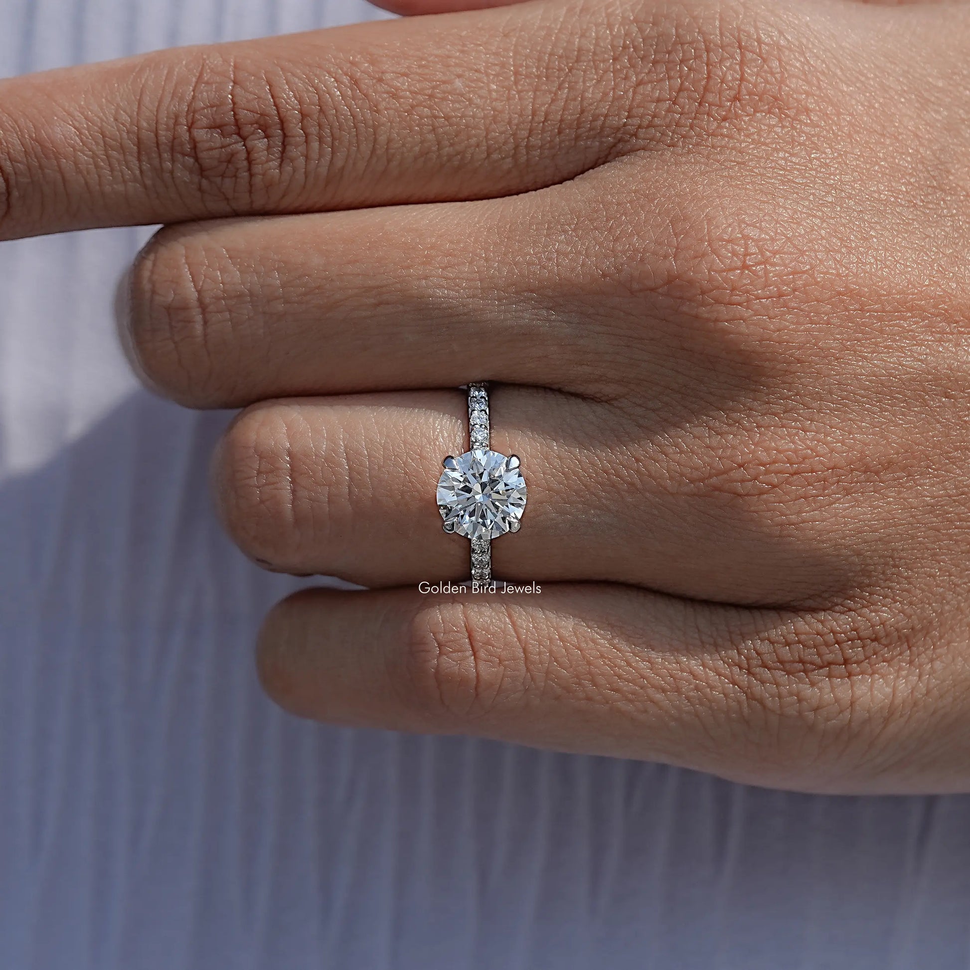 Close View Of Round Shaped Lab Diamond Hidden Halo Ring
