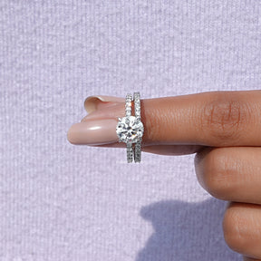 In finger front view of Lab Grown Round Cut Wedding Ring