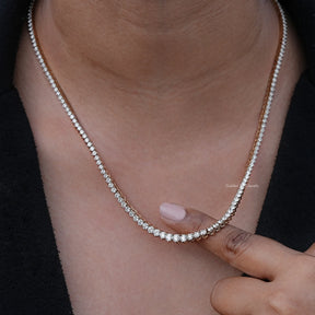 Detailed View OF White Gold Round Tennis Necklace 