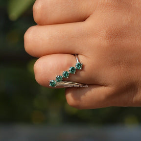 Profile View of Green Round Cut Moissanite Ring