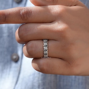 View of Colorless Round Cut Moissanite Bridal Band In White Gold