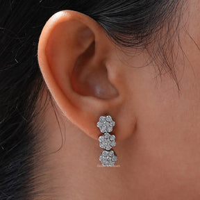 In Ear view of round Cut moissanite Stud Earrings