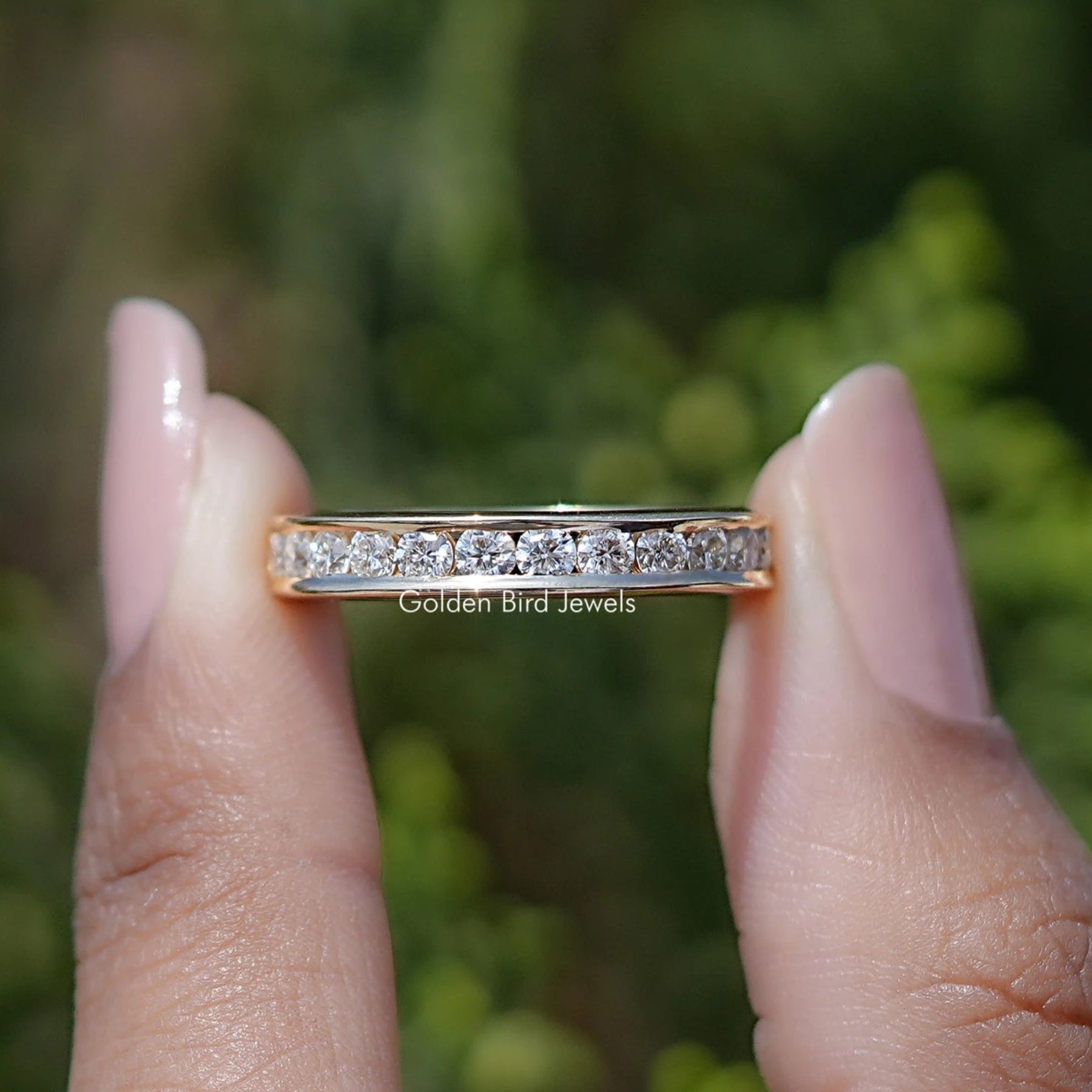 Round Cut Moissanite Half Eternity Channel Set Band