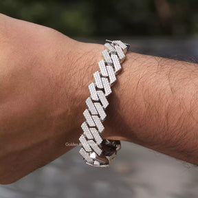 View of moissanite round cut cuban Bracelet