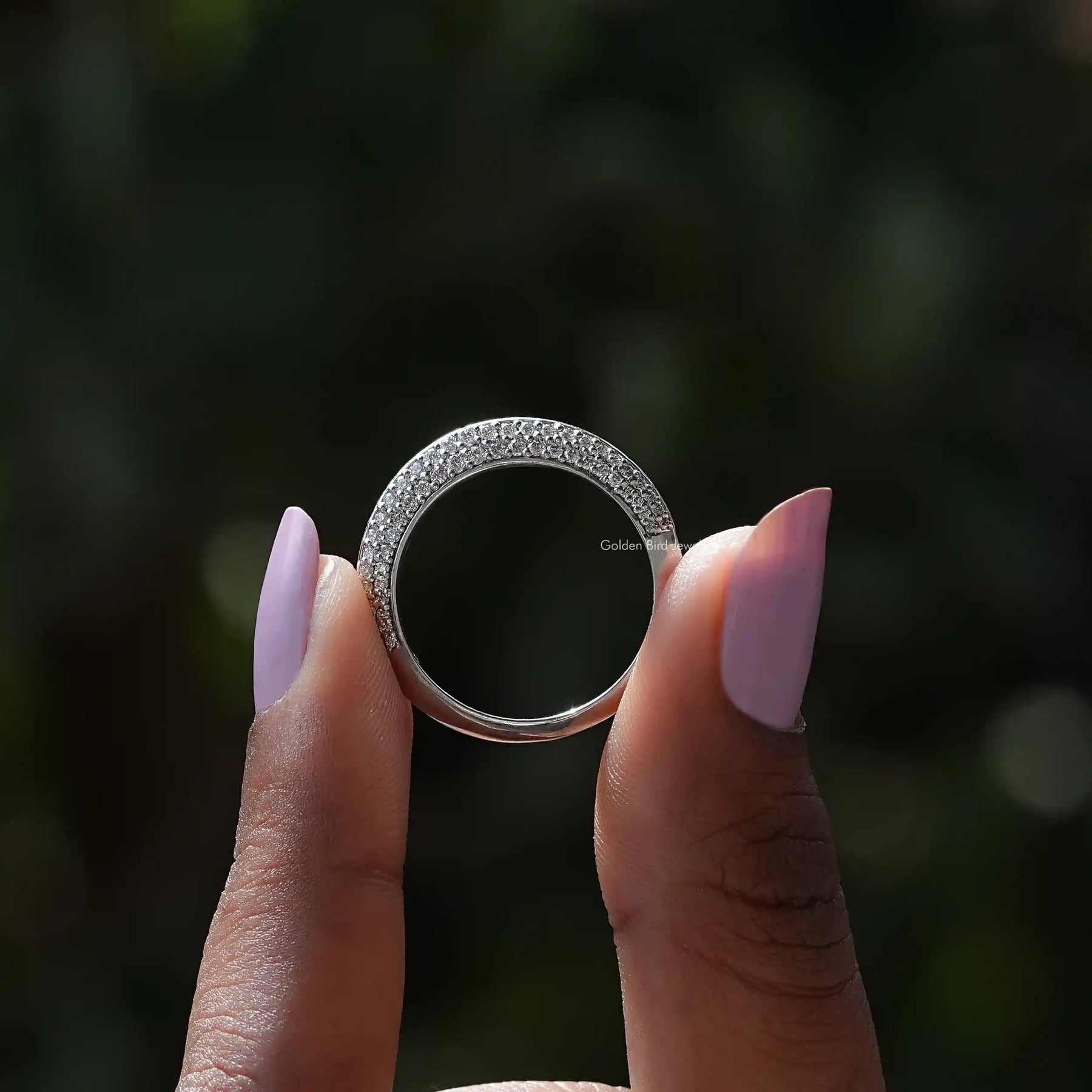[Colorless Round Cut Micro Pave Wedding Band]-[Golden Bird Jewels]