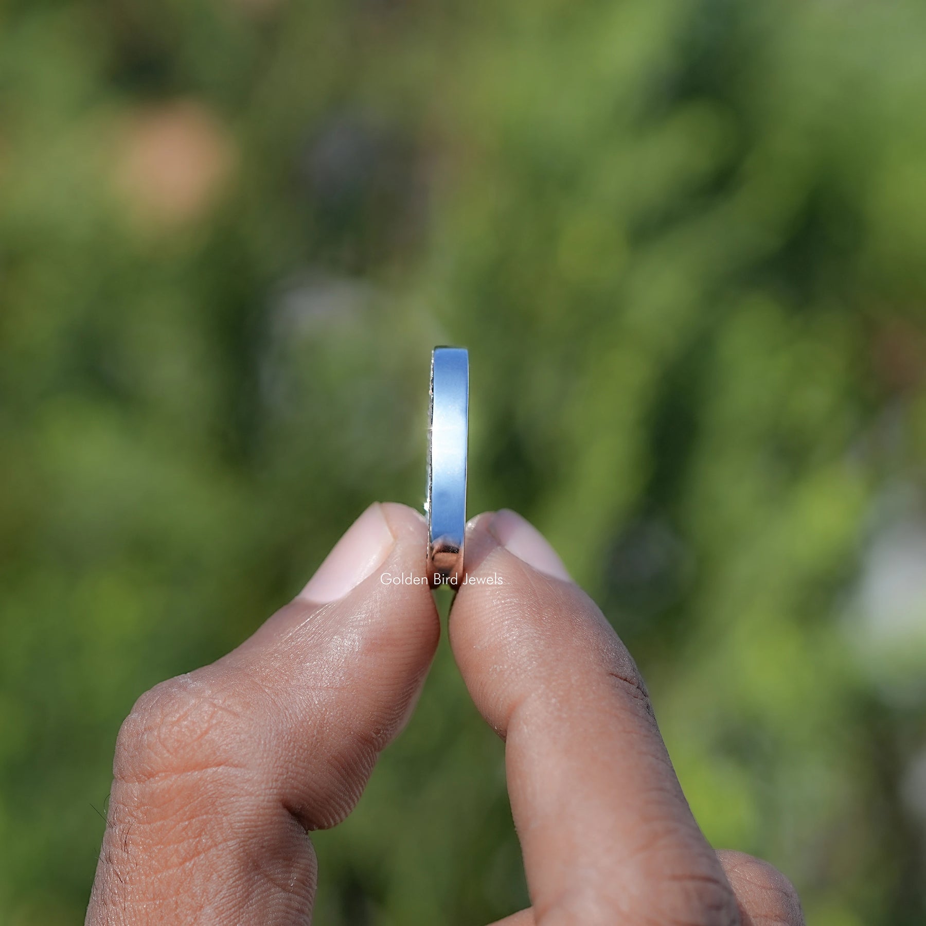 Side View of Round Shaped Moissanite Micro Pave Eternity Men's Band
