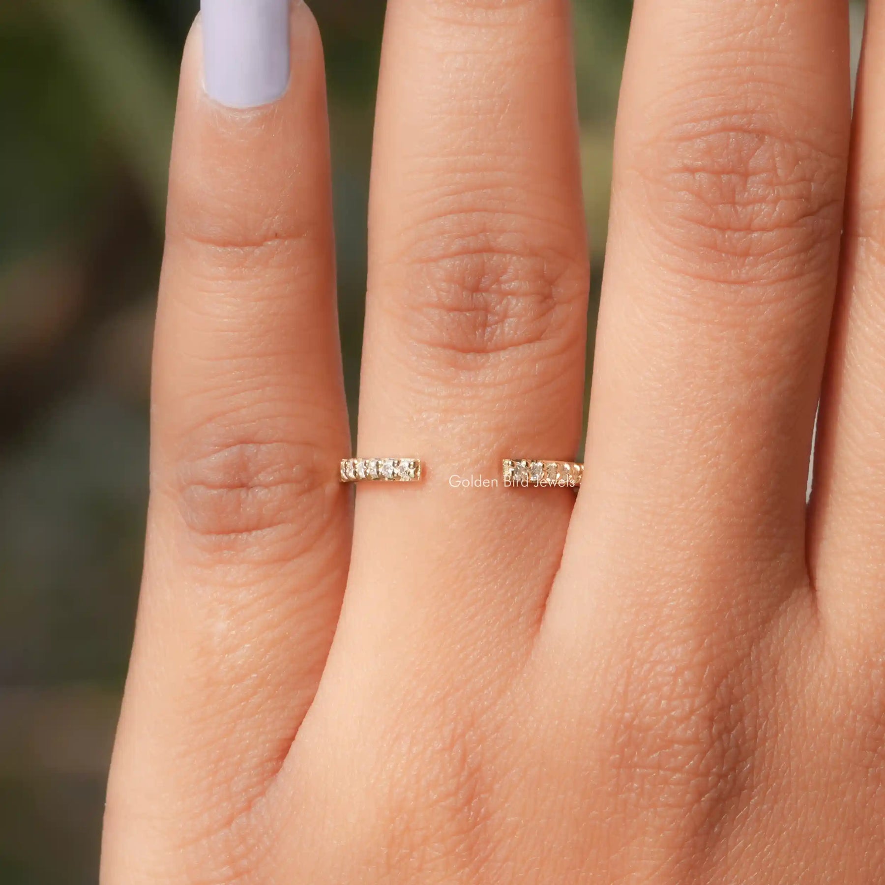Round Cut Moissanite Open Cuff Dainty Band