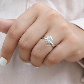 Detailed View of Solitaire Round Cut Diamond Ring In 14K White Gold
