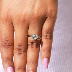 Detailed View Of Round Cut Solitaire Engagement Ring In White Gold