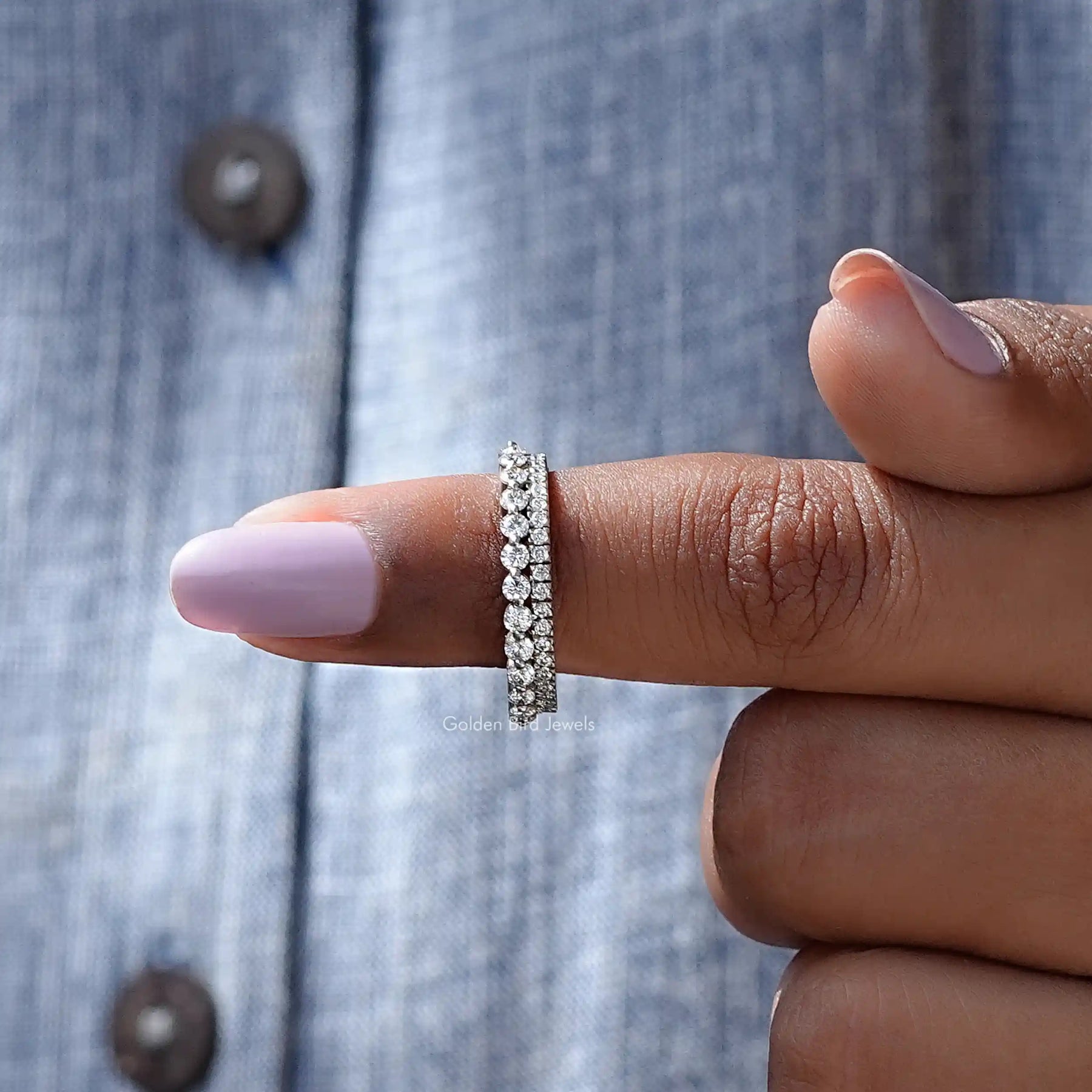 Round Moissanite Two Row Eternity Band