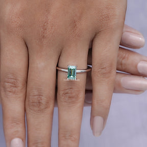 Close view of Green Emerald Cut Ring