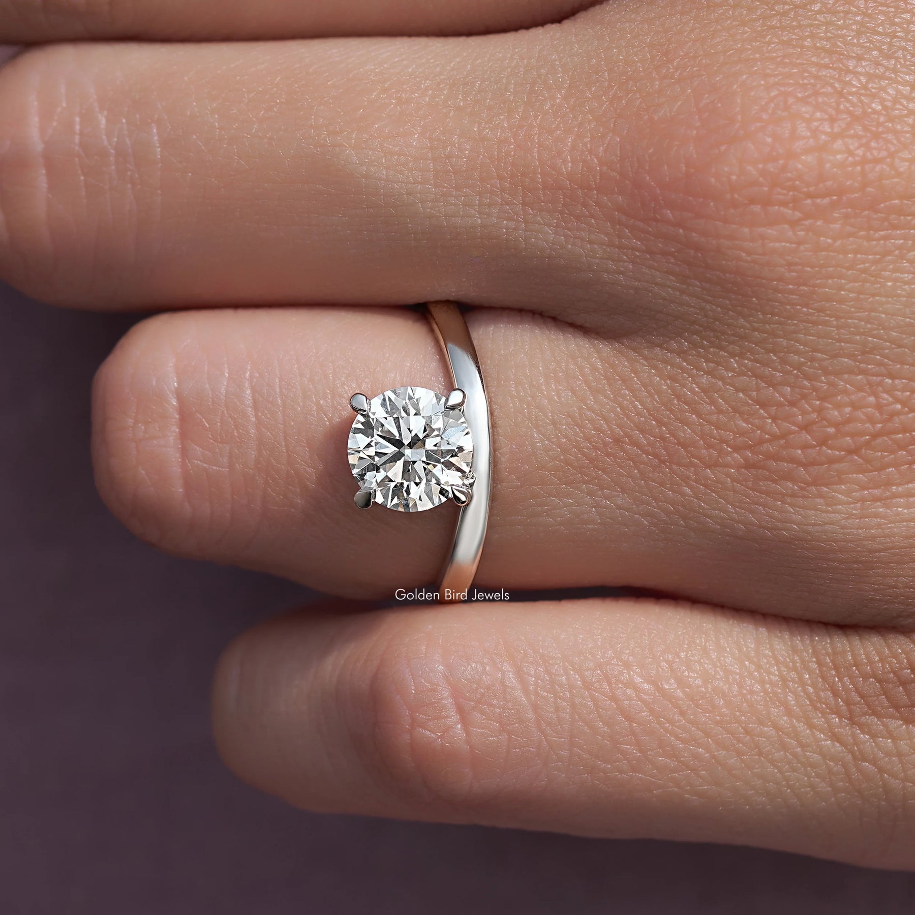 Round Cut Lab Diamond Curved Solitaire Ring