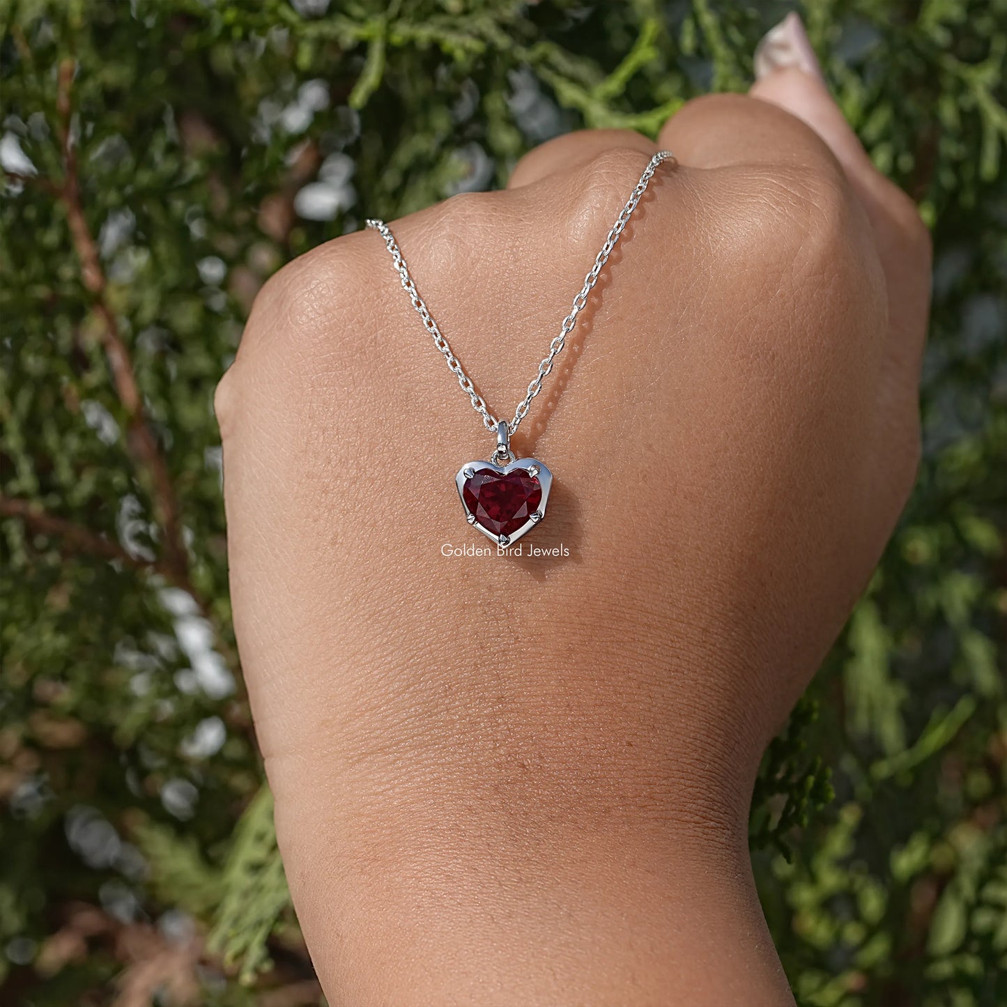 Red Ruby Heart Cut Gemstone Solitaire Necklace
