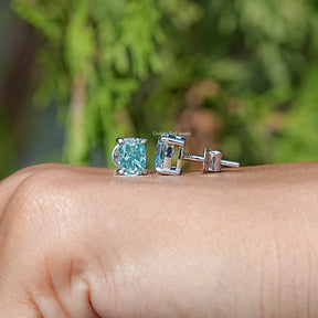 Pair Of a Solid Blue elongated cushion Cut moissanite Stud Earrings