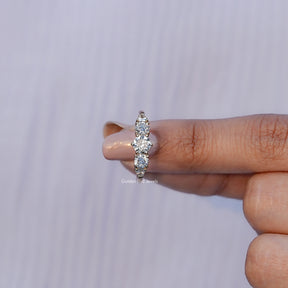 View of Round Cut Lab Diamond Five Stone Ring In Yellow Gold