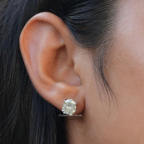 In Ear View Of moissanite Stud Earrings in four prongs setting 
