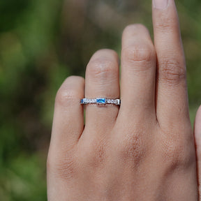 In Finger view of Baguette gemstone engagement ring 