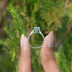 Back view of  Blue Green Round moissanite Solitaire Ring  