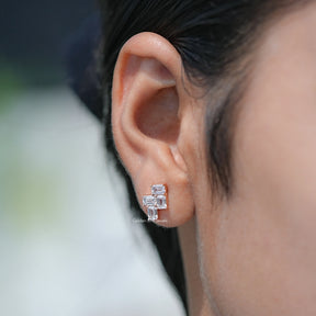 Detailed view of  Lab Grown Diamond Drop Earrings in secure setting 
