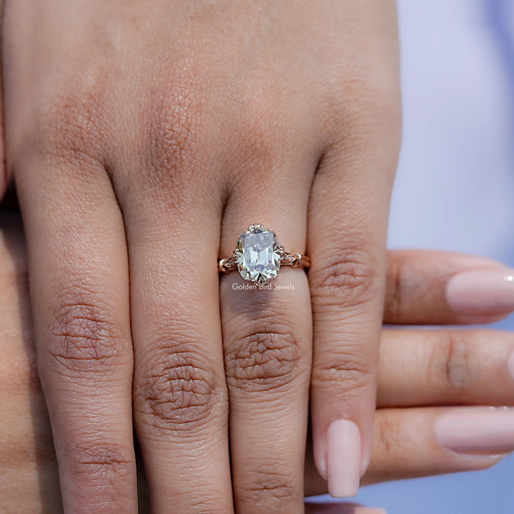 Close view of Cushion Cut Moissanite Solitaire Ring
