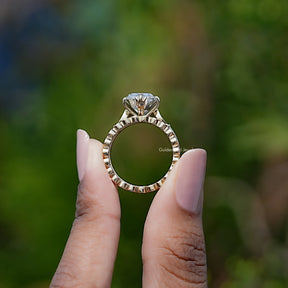 Back view of Old Mine Cushion Moissanite ring in secure setting 