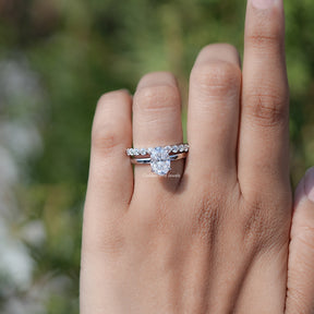 In finger front view of Oval Cut Moissanite engagement ring 
