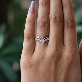 Pear Shaped Moissanite Chevron Wedding Band