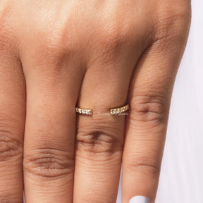 Round Cut Moissanite Open Cuff Dainty Band
