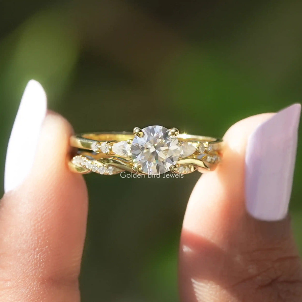 Round Cut Lab Diamond Accent Bridal Set