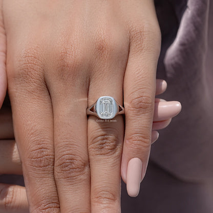 Emerald Cut Moissanite Bezel Set Engagement Ring