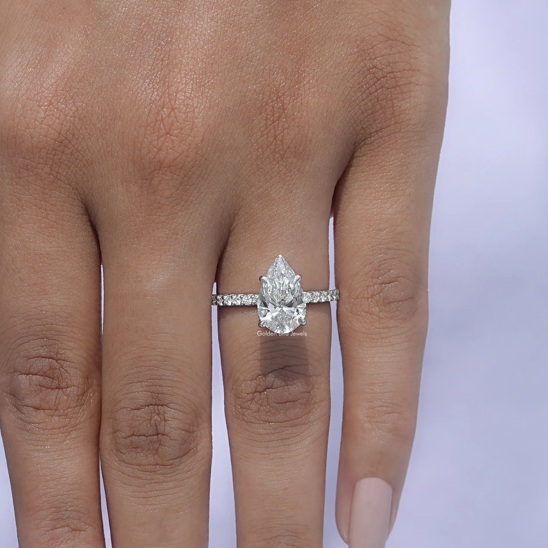 [White Gold Pear Cut Accent Ring]-[Golden Bird Jewels]