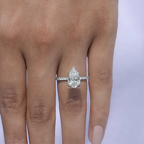 [White Gold Pear Cut Accent Ring]-[Golden Bird Jewels]