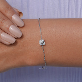 In hand view of diamond  delicate chain bracelet 