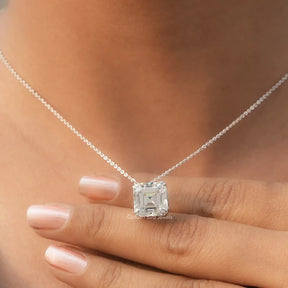 Full view of moissanite pendant in unique shape 