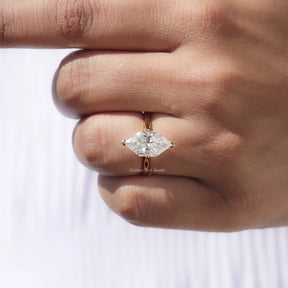 Solitaire marquise cut moissanite ring with prong setting