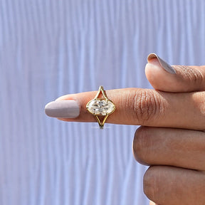In finger front View of Moval Cut Solitaire Engagement Ring In White Gold