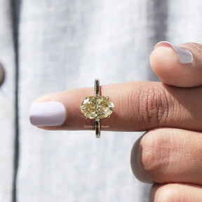 In finger front View of Solitaire Oval Cut Moissanite Engagement Ring