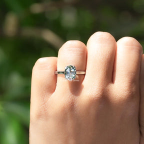 View of Rose Cut Oval Moissanite Engagement Ring In Finger