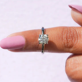 In finger front View of Round Cut Moissanite Engagement Ring