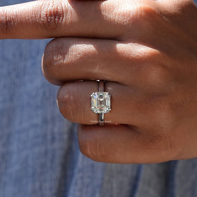 Detailed View Of Asscher Cut Moissanite Solitaire Ring In White Gold
