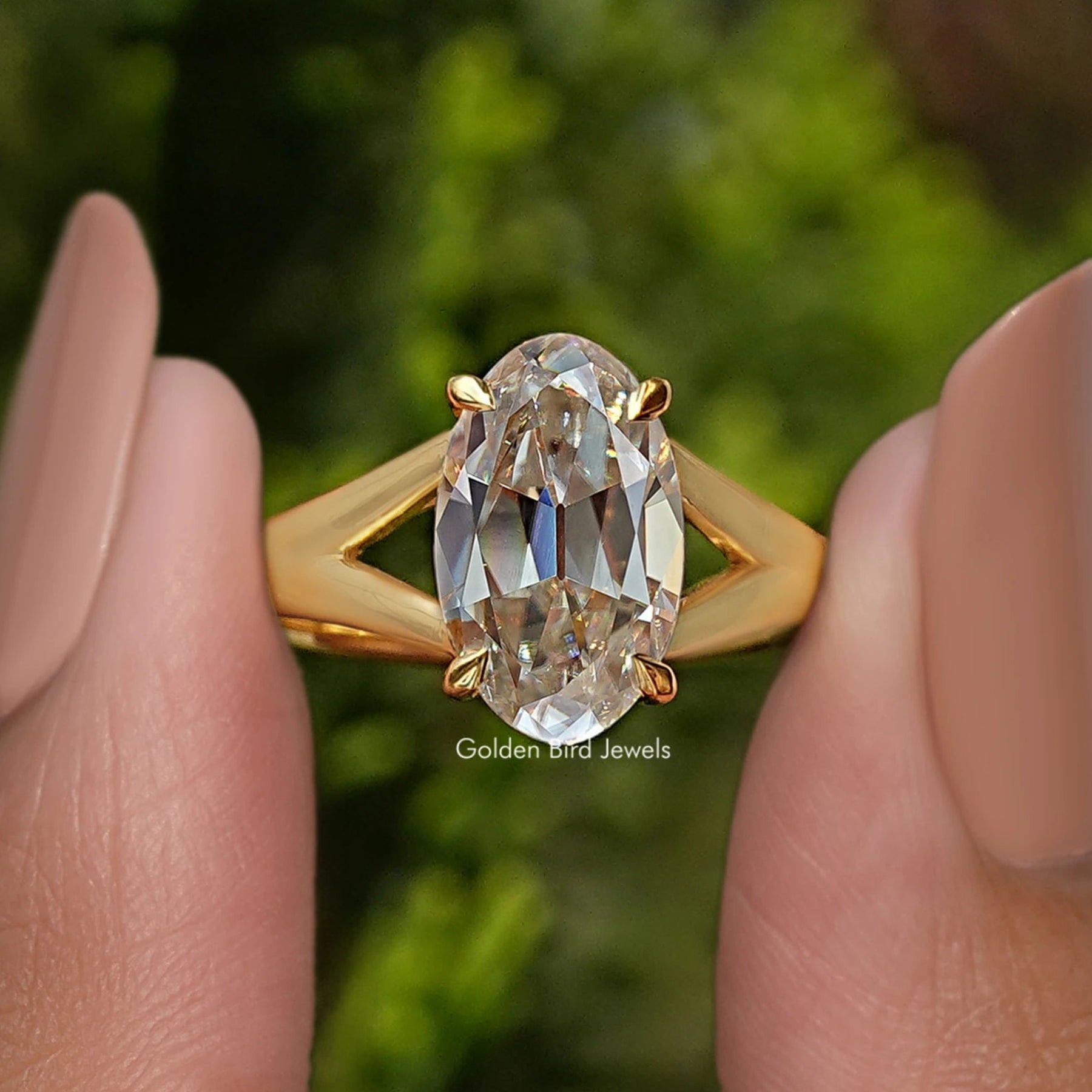 Split Shank Old Mine Oval Cut Moissanite Engagement Ring