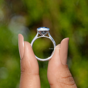 Bezel Set Square Cushion Moissanite Solitaire Ring