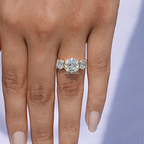 View of Old Cushion Cut Diamond Engagement Ring In Finger 