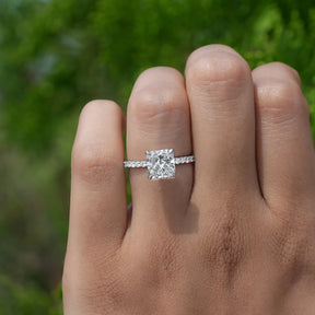 Detailed View Of Radiant Cut Lab Diamond Solitaire Ring In White Gold
