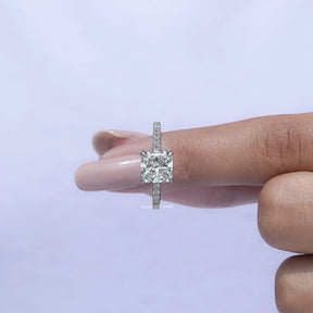 In front View of Radiant Cut Accent Diamond Engagement Ring