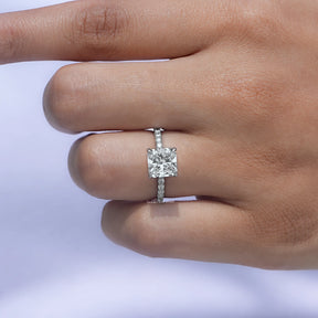 Close-Up View of Lab Diamond Radiant Cut Solitaire Ring In White Gold